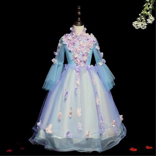 Flower Girl Dresses For Weddings its Yiiya B031 Long Sleeve Flowers Ball Gown High Neck Appliquse Beading Princess Dresses