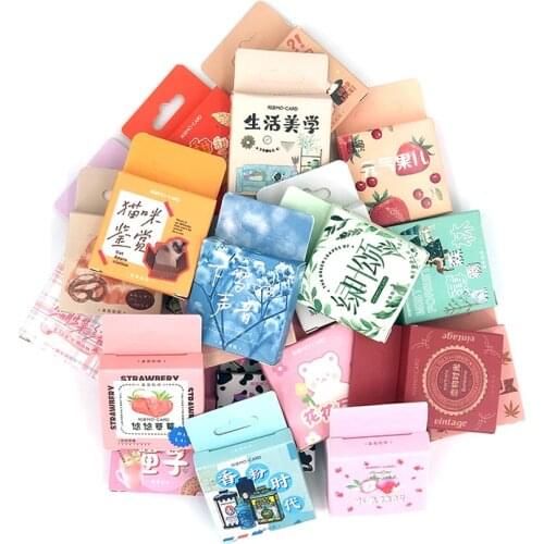 1 Box Stationery Sticker Album Diary Label Scrapbooking Material Plant Strawberry Cat Decorative Paper DIY Aesthetic Stickers