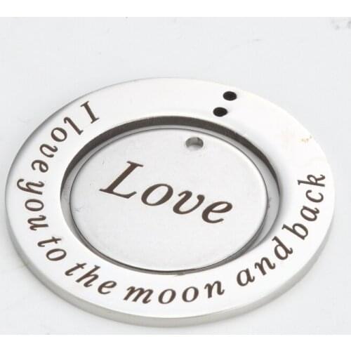10 pairs/lot-Circle Charms, Steel Charms,Round Charms-I love you to the moon and back-Necklace Pendant,Necklace Charms G2853
