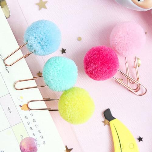 10Pcs/set Cute Hairball Rose Gold Cilp Modelling Paper Clip Fashion Business Office Lady Style Office Stationery Set