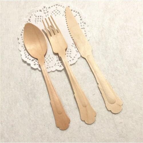 10pcs Disposable Wooden Utensil Forks Spoons Knives Cutlery Set Wedding Birthday Party Decor Supplies