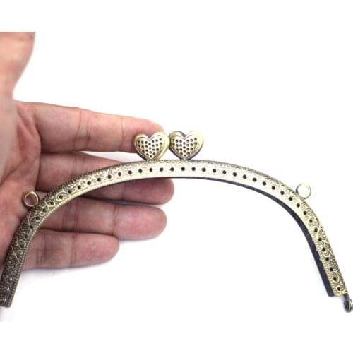 30PCS 12.5cm Arch Metal Purse Frames Kiss Clasps Clips Buckles Handbag Handles Heart Head DIY Luggage Accessories Bronze Tone