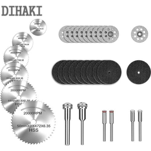 32PCS/set Rotary Tool 22mm/25mm/32mm/35mm/44mm/50mm HSS Circular Saw Blades Diamond Cutting Discs Resin Cut-Off Wheels Mandrel