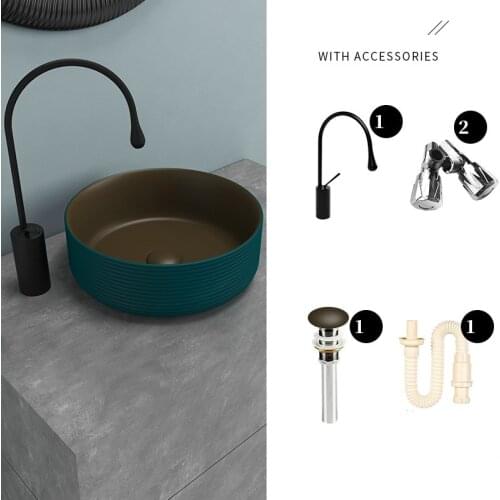 38*12CM Nordic ceramic washbasin Round basin simple Black bathroom European art washbasin home basin With Tap and Makeup mirror