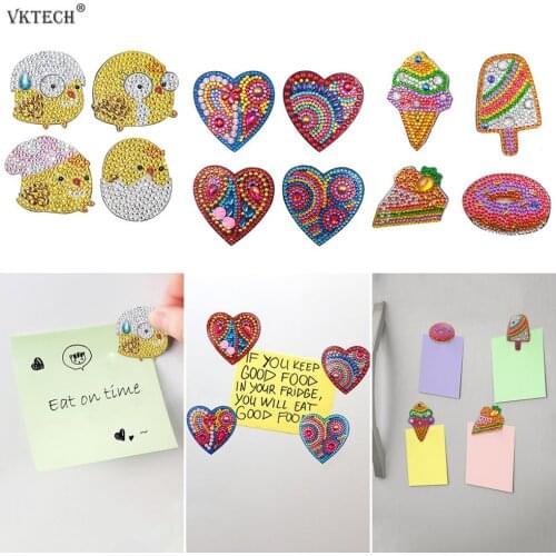 4pcs DIY Full Drill Special Shaped Diamond Painting Fridge Magnet Sticker Diamond Embroidery Chicken Heart Home Kitchen Decor