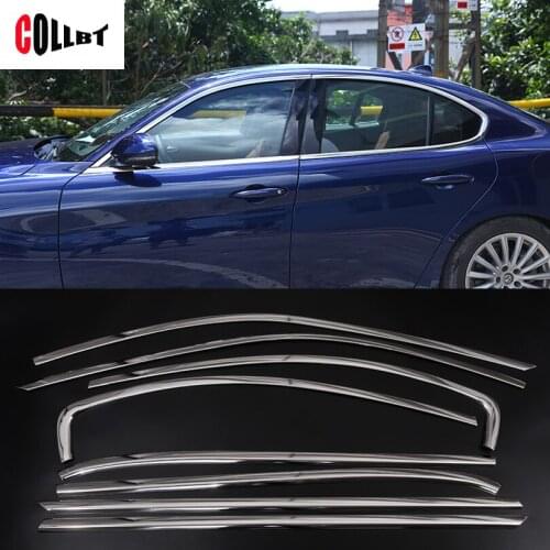 8Pcs/set Stainless Steel Side Door Window Covers Frame Sill Trim Moldings For Alfa Romeo Giulia 2017