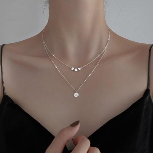 925 Sterling Silver Double-layer Round Bead Charm Pendant Necklace Simple Fashion Female Clavicle Chain dz295