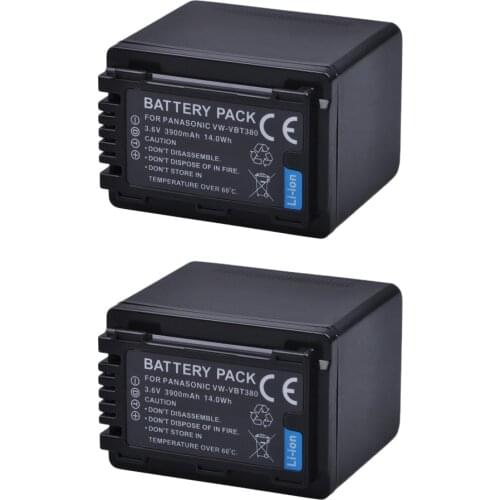 2pcs 3.6V 3900mAh VW-VBT380 VW VBT380 VWVBT380 VW-VBT190 Battery for Panasonic HC-V260 HC-V380 HC-V380GK HC-V770 HC-V800 Battery