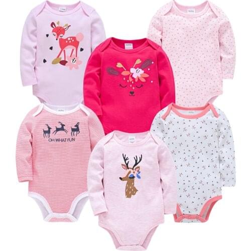 Kavkas Baby Girl Bodysuit 3 6 Pcs/Lot Cute Animal Print Long Sleeve Cotton Body Bebe Clothes Infant Newborn Jumpsuit