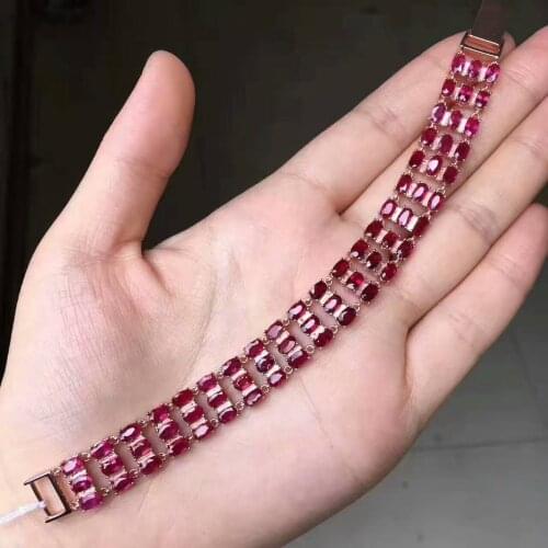 Natural red ruby Bracelet Natural gemstone Bracelet 925 silver bracelet luxurious big array group women party gift Jewelery Gift