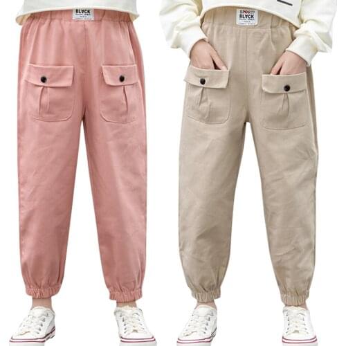 Girls Cargo Pants Letter Pattern Girls Pants Spring Autumn Sweatpants For Children Teenage Kids Clothes 6 8 10 12 14