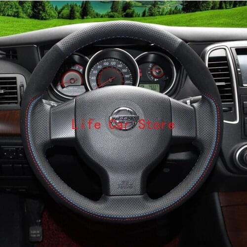 For Nissan Tiida Sylphy SUNNY Qashqai X-Trail DIY Hand Sewn Steering Wheel Cover Top Leather
