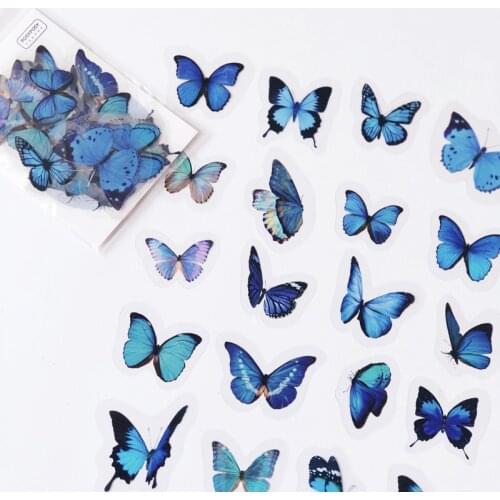 40PCS /Pack Blue Style Butterfly Decorative Sticker Craft Diary Notebook Computer DIY Decor