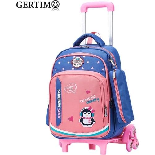 Kids Boys Girls Trolley School Bag On wheels Climb Stairs Luggage Travel Backpacks Removable Children School Bags with Wheels
