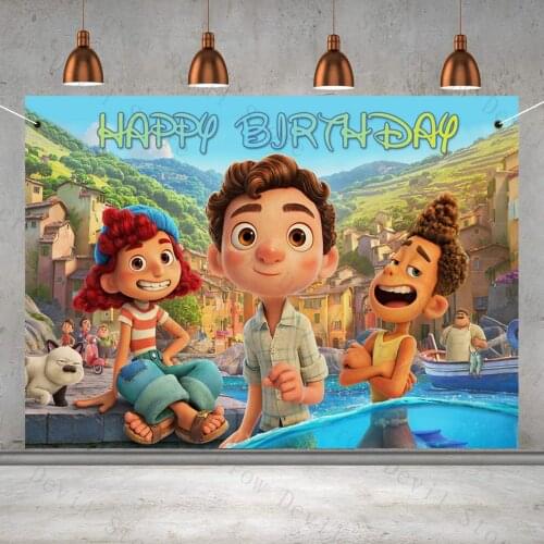 Luca Pixar Disney Kids Party Backdrop Stand Photobooth Backdrop Cloth Children Birthday Party Wall Decorations Backdrops Curtain