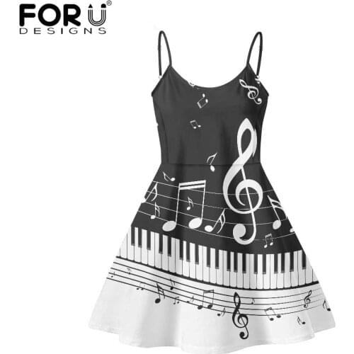 FORUDESIGNS Piano Key Music Note Print Summer Sleeveless Party Dress for Girls Luxury Sexy Bodycon Slip Dresses Vestido de Mujer