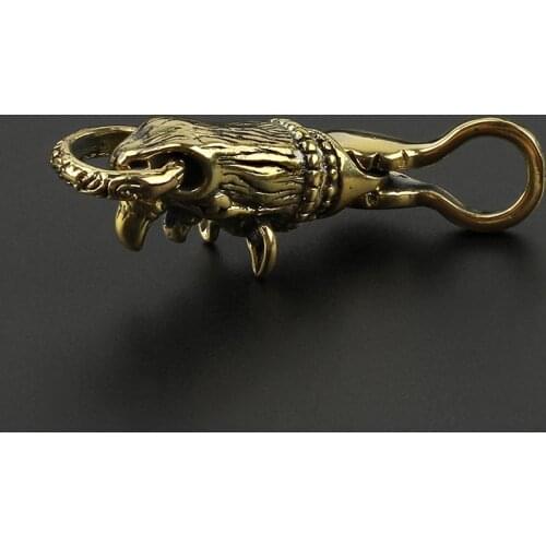 Outdoor Tool Brass Rhino Keychain DIY EDC Rhinoceros Key Ring Copper Animal Pendant
