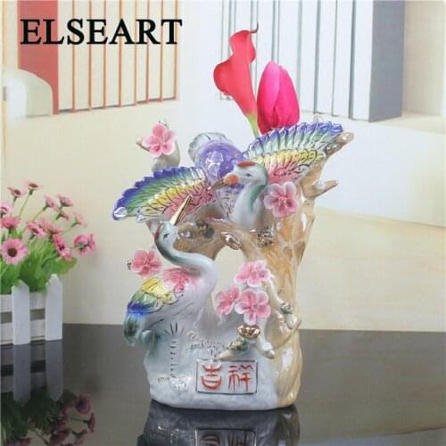 Ceramic pine crane spreads wings bird animals ornament figurines for room decorative