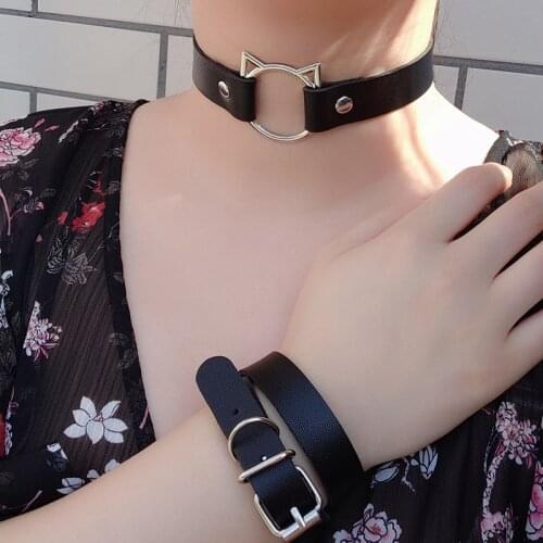 Hot Punk Harajuku Collar Choker Necklace Kit head PU Leather Choker Punk Goth Handmade Neck Bracelet animal Jewelry wholesale
