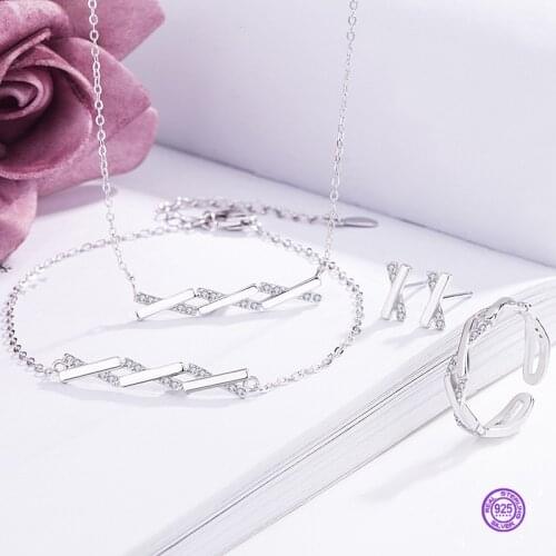 Earrings 925 sterling silver ring for women necklace bracelet female charm 4 Piece set bracelet ring X-shaped Letter set jewelry