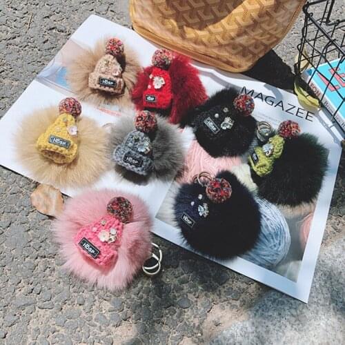 Korean Hat For Ball Keychain Fashion Bag Ornaments Female Car Key Ring Pendant Accessories Creative Plush Jewelry