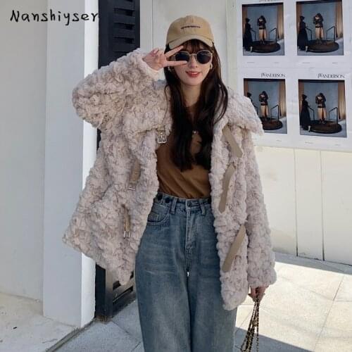Korean Faux Lambswool Solid Thicken Fur Jacket Women Autumn Winter New Loose Casual Plus size Soft Plush Warm Outerwear Female
