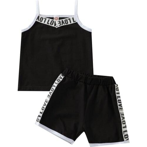 Summer Girls Kids 2Pcs Clothing Set Solid Color Camisole Tops + Shorts Suit for Toddler Baby Outfit 1-6 Years