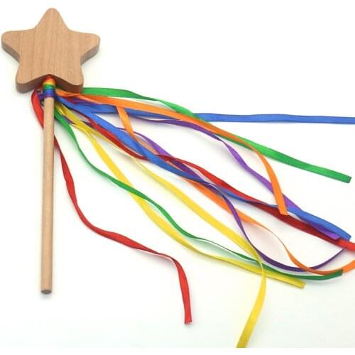 Montessori Materials Wooden Star Magic Wand Rainbow Color Ribbon Fairy Wand Sensory Toys Educational Toys For Children C1144H