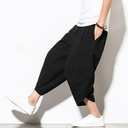 Men Casual Hip Hop Trousers Cross Bloomers Calf-Length Pants Summer Cotton Harem Pants Joggers Streetwear Mens Hip Hop Clothing