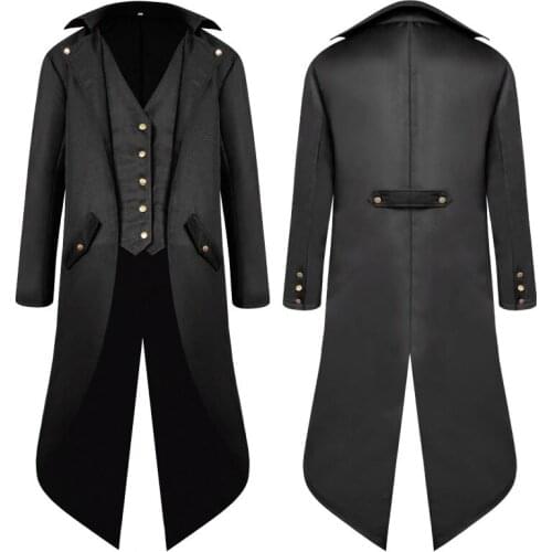 Halloween Mens Retro Tailcoat Suit Jacket Gothic Steampunk Long Jacket Victorian Frock Coat Cosplay Male Single Breasted