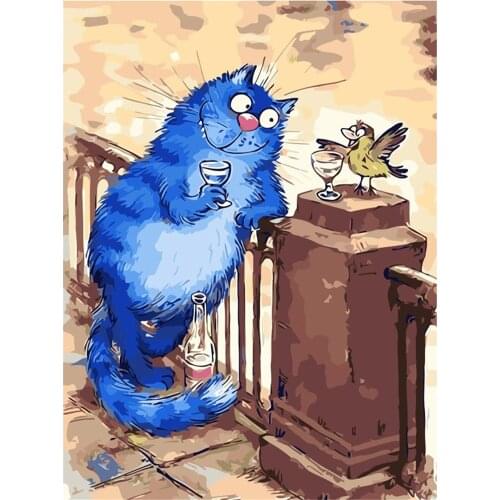 Cartoon Blue White Cat DIY 11CT Embroidery Cross Stitch Kits Craft Needlework Set Cotton Thread Printed Canvas Wholesale