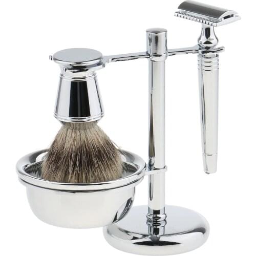 Removable Men Classic Shaving Tool Set, Razors + Brush+ Stand Weighted Base + Bowl, Facial Cleaning Beard Removal Tool Kit