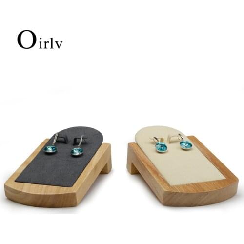 Oirlv Beige &Dark gray Earrings Display Props with Solid wood and Microfiber internal for Exhibition Eail Nail showcase