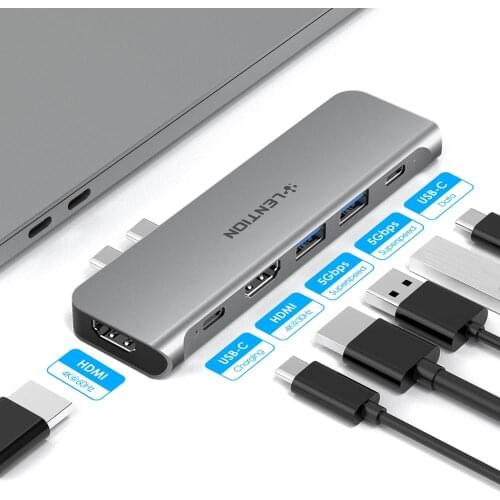 USB C Portable Hub with 60W Power Delivery, Dual 4K HDMI for Multiple Screens Display, 2 USB 3.0 & USB C Data for MacBook Pro 13