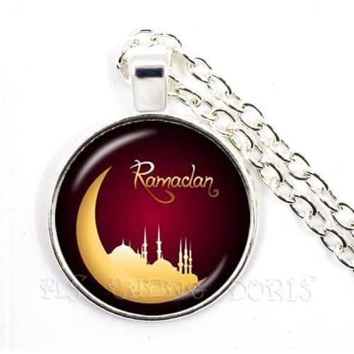 Ramadan Necklace 25mm Glass Dome Cabochon Pendant Necklace Arabic Muslim Islamic God Allah Jewelry Gift For Friends
