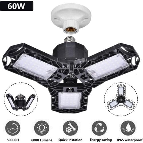 60W/6000LM /30W LED Adjustable Three Light Garage Lamp High Bay Light UFO Workshop Parking Warehouse Lamp IP65 85-265v E27/E26