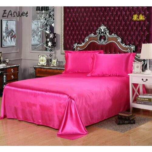 2019 Luxury silk bedsheet bed sheet cover bed sheets Solid Flat color double satin bedding full queen king no pillow covers