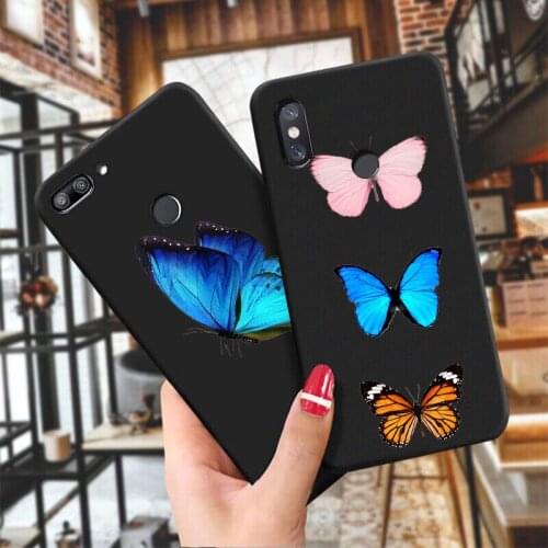 Luxury Blue Butterfly black TPU Soft Phone case for Redmi6 Redmi7 Redmi8A Redmi9 Redmi10X Redmi K20 Redmi K30pro