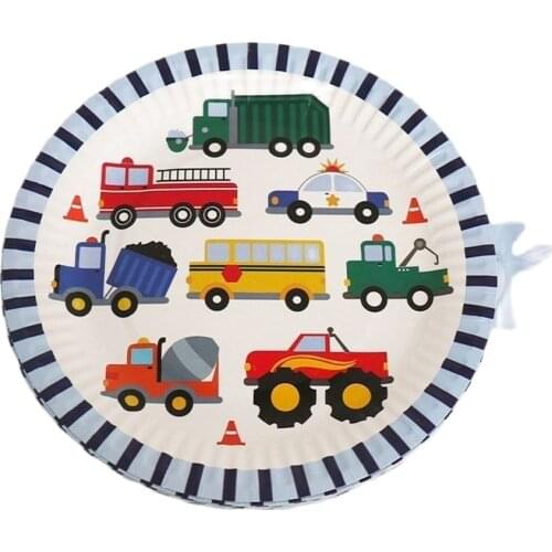 Engineering Vehicle Theme Disposable Tableware Birthday Party Supplies Cartoons Car Birthday Party Decorations Kids Plates Cups