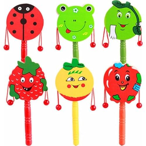 Early Childhood Education Traditional Toy Wooden Cartoon Rattle Child Hand Drum Rattle Baby For Child Kids Gift
