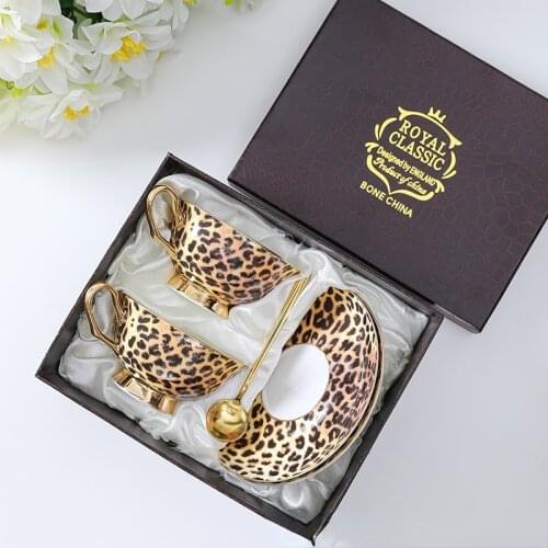 Vintage Leopard Ceramic High-Class Coffee Cup European-Style Small Luxury Afternoon Tea Cup Set Ceramic Cup And Saucer