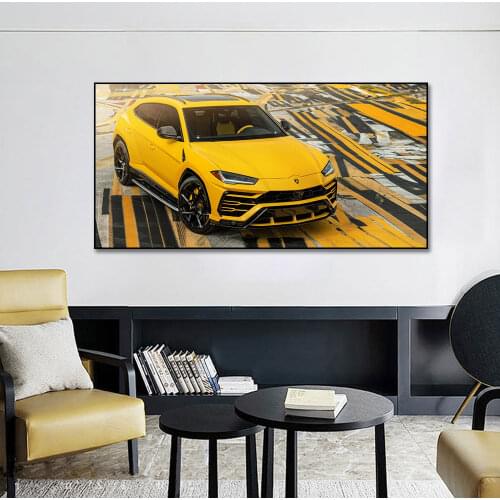 Yellow Lamborghini Aventador Roadster Art Poster HD Car Posters Canvas Painting Wall Art Picture For Living Room Home Decor
