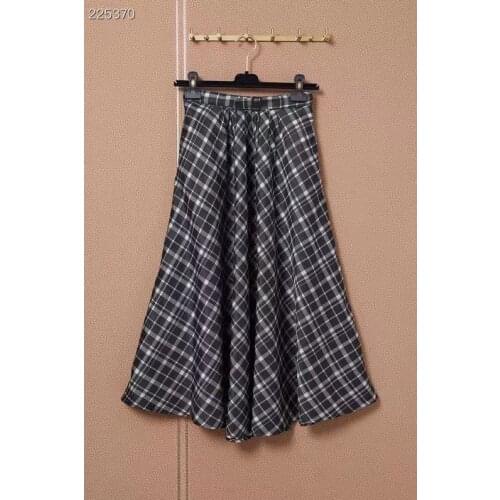 2021 New Runway Designer Autumn Midi Skirt Womens Elegant Plaid Print Belt Ladies Vintage Hot Sale Skirt Female