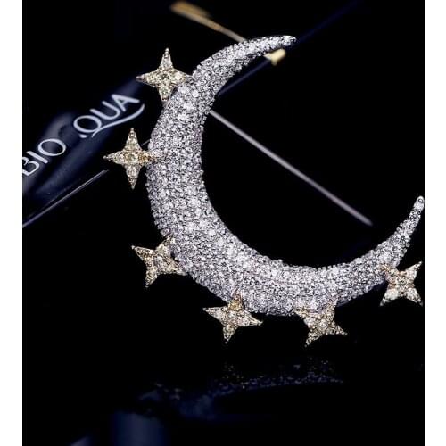 Simple Luxury Brooch for Women Men Designer Pins Brooches Fashion Vintage Moon Star Zircon Rhinestone Pin female broche luxe