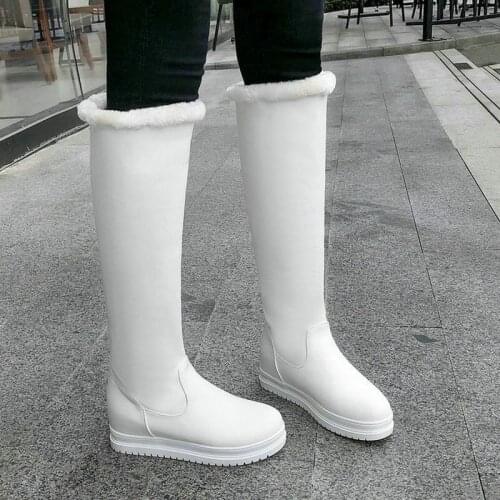 2020 Winter Warm Plush Women Snow Boots Platform Height Increasing Women Knee High Boots Warm Plush Women Boots Big Size 34-43