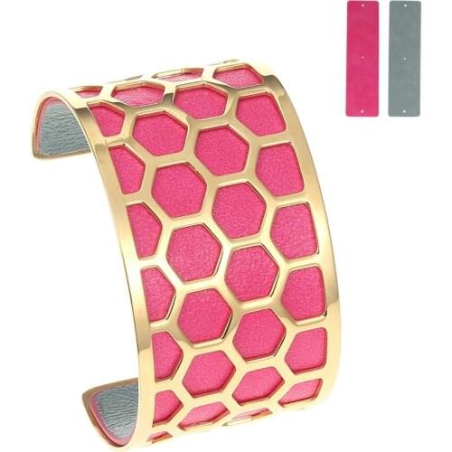 Yoiumit 2021 Stainless Steel Cuff Womens Bracelet 3 Size Honeycomb Bracelet Interchangeable Leather Bangles Jewelry Bijoux Femm