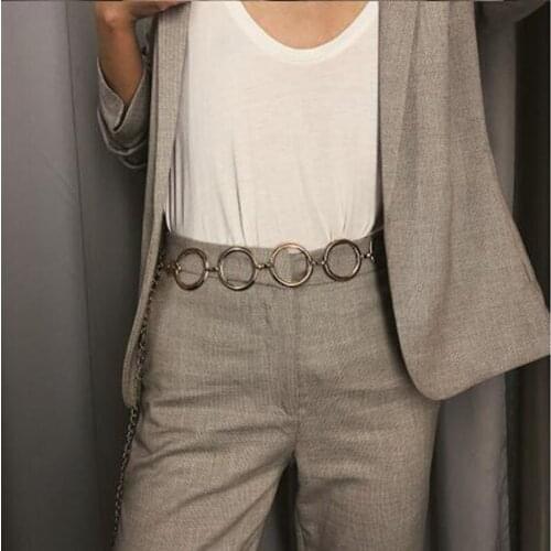 Ladies Geometric Long Belly Waist Chain Belt For Women Fashion Female Personality Metal Gold Circle Chain Belt For Dress 2021