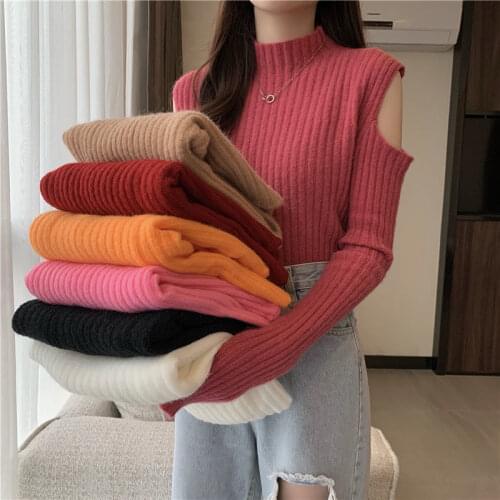 Woman Sweaters Pullover Outer Wear Half Turtleneck Sunken Stripe Pullover Inner Top Autumn Winter Femme Chandails