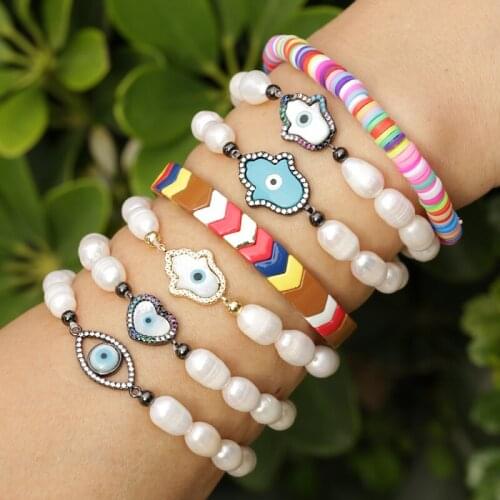 1pcs 5pcs Charm Natural Freshwater Pearl Stretch Bracelet Rainbow CZ Virgin Mary Strand For Girl/women Couple Gift Jewelrys