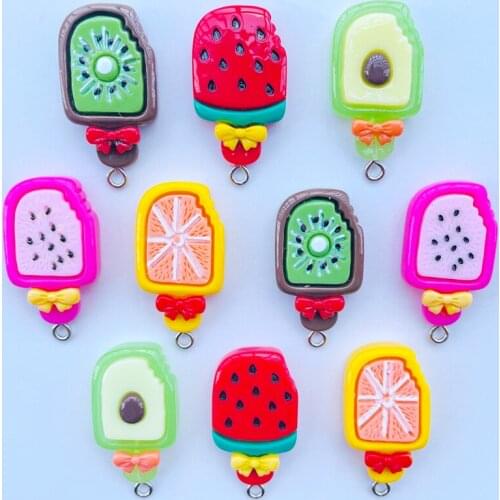 10 Resin Kawaii Fruit Popsicle Cartoon Pendant Keychain Pendant Necklace Pendant For DIY Accessories 071